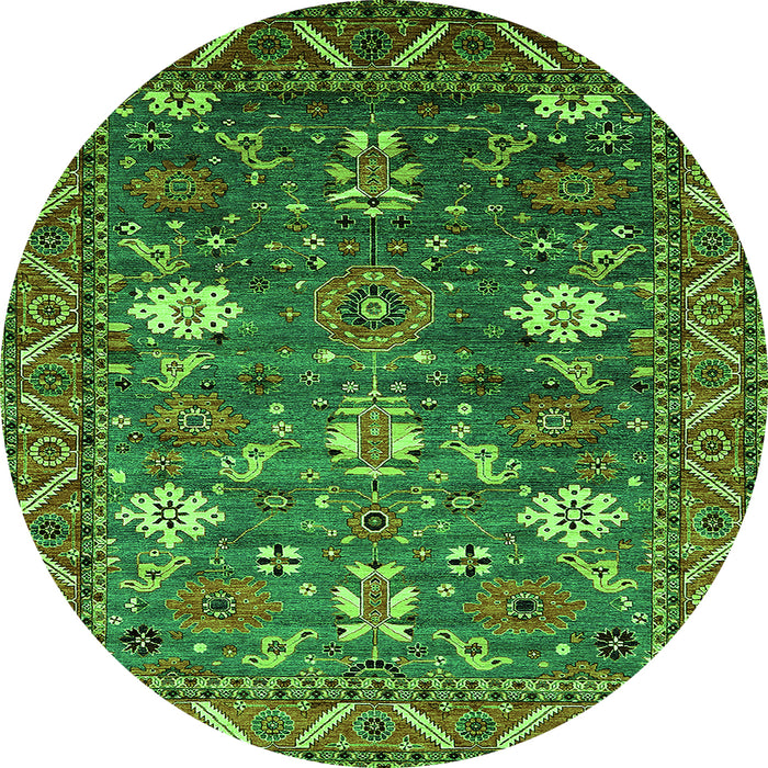 Round Machine Washable Oriental Green Traditional Area Rugs, wshurb2293grn