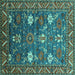 Square Machine Washable Oriental Turquoise Traditional Area Rugs, wshurb2293turq