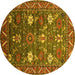 Round Oriental Yellow Traditional Rug, urb2293yw