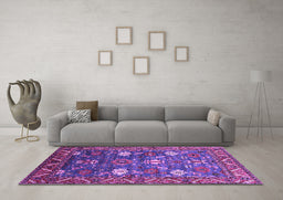 Machine Washable Oriental Purple Traditional Area Rugs in a Living Room, wshurb2293pur