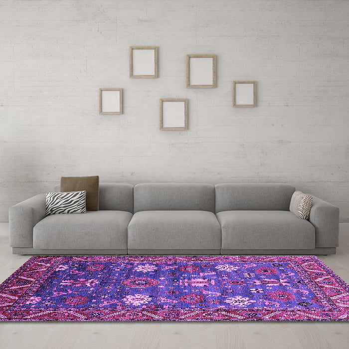 Machine Washable Oriental Purple Traditional Area Rugs in a Living Room, wshurb2293pur