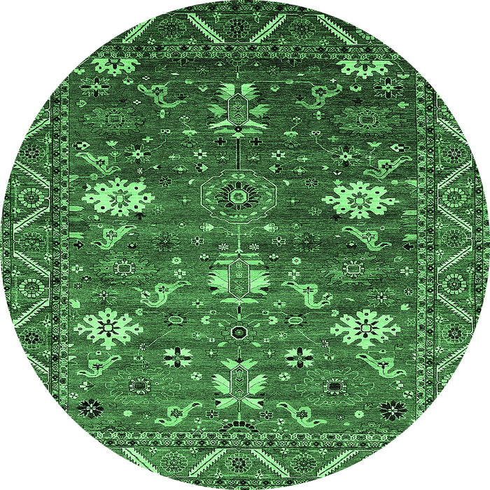 Round Oriental Emerald Green Traditional Rug, urb2293emgrn