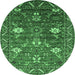 Round Oriental Emerald Green Traditional Rug, urb2293emgrn