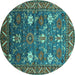 Round Machine Washable Oriental Turquoise Traditional Area Rugs, wshurb2293turq