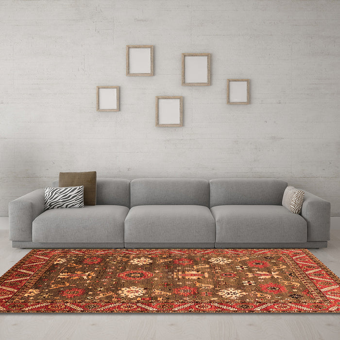 Machine Washable Oriental Orange Traditional Area Rugs in a Living Room, wshurb2293org