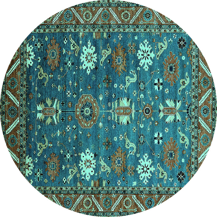 Round Oriental Turquoise Traditional Rug, urb2293turq