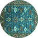 Round Oriental Turquoise Traditional Rug, urb2293turq