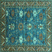 Square Oriental Turquoise Traditional Rug, urb2293turq
