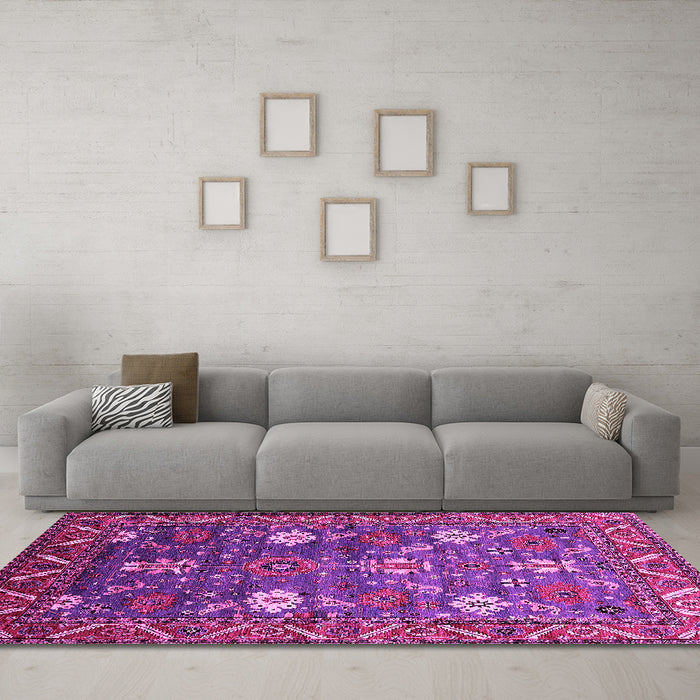 Machine Washable Oriental Pink Traditional Rug in a Living Room, wshurb2293pnk