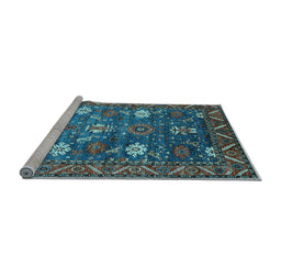 Sideview of Machine Washable Oriental Light Blue Traditional Rug, wshurb2293lblu