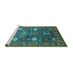 Sideview of Machine Washable Oriental Turquoise Traditional Area Rugs, wshurb2293turq