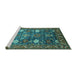 Sideview of Machine Washable Oriental Turquoise Traditional Area Rugs, wshurb2293turq