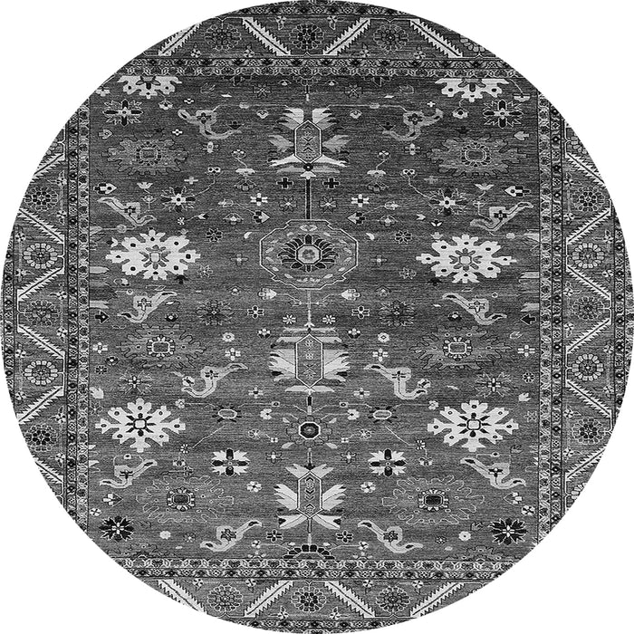 Round Machine Washable Oriental Gray Traditional Rug, wshurb2293gry