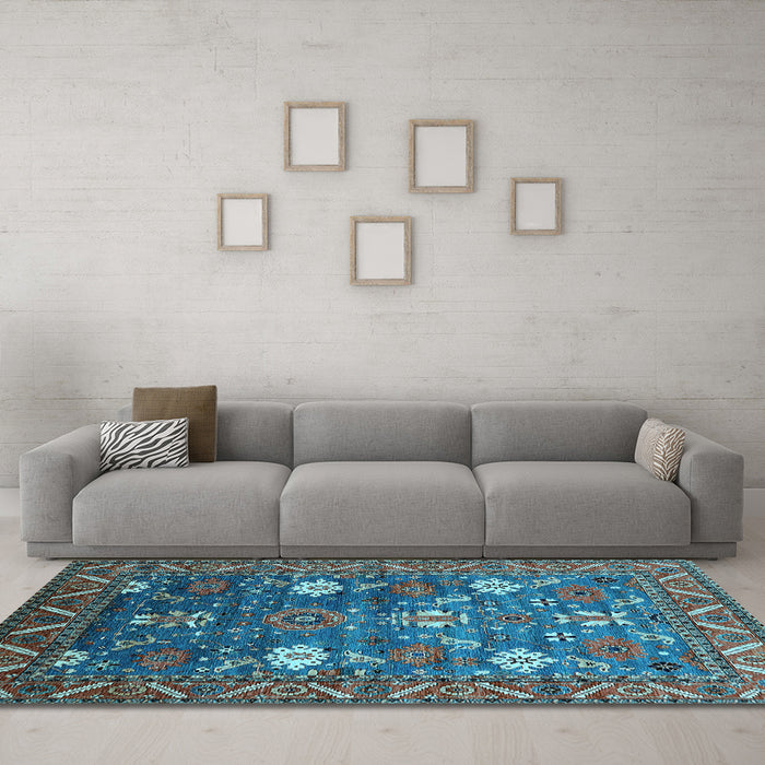 Machine Washable Oriental Light Blue Traditional Rug in a Living Room, wshurb2293lblu