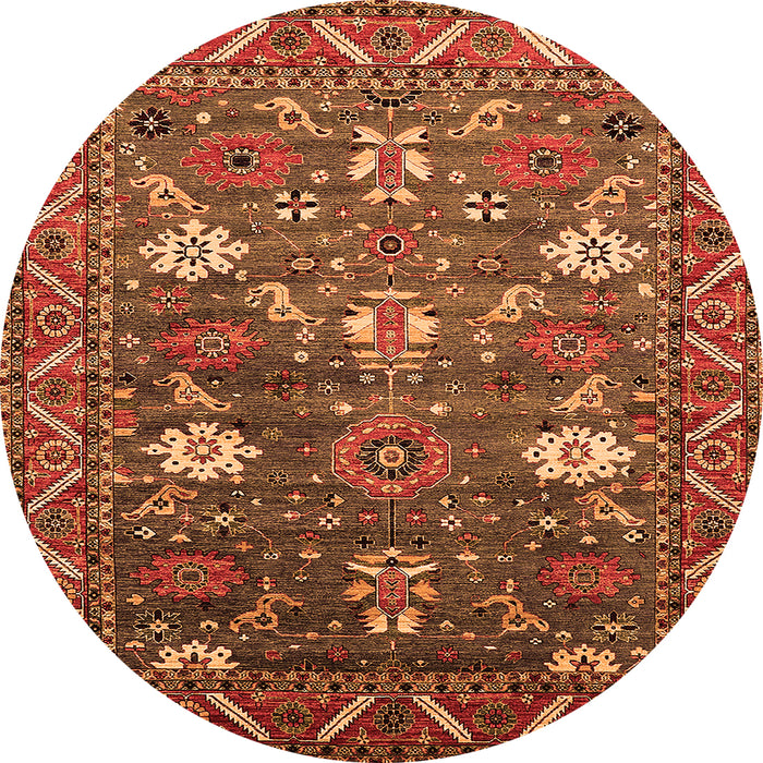 Round Machine Washable Oriental Orange Traditional Area Rugs, wshurb2293org