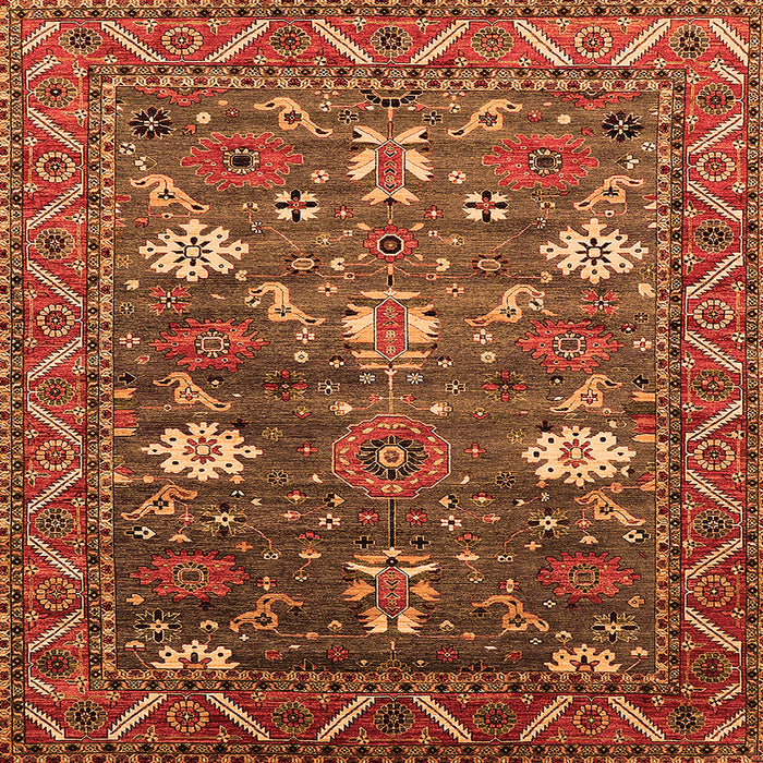 Square Machine Washable Oriental Orange Traditional Area Rugs, wshurb2293org