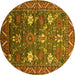 Round Machine Washable Oriental Yellow Traditional Rug, wshurb2293yw