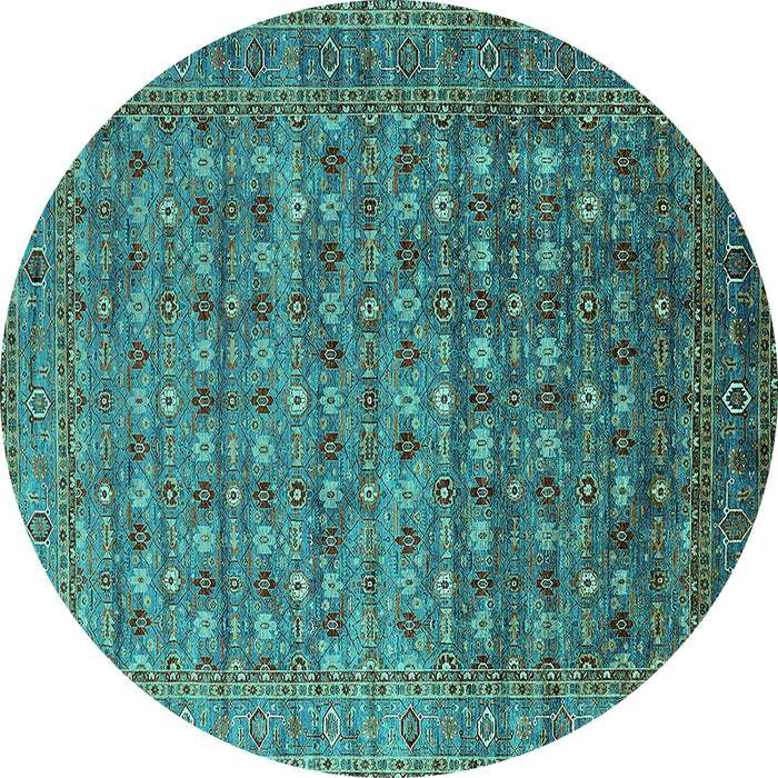 Round Oriental Turquoise Traditional Rug, urb2294turq