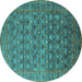 Round Oriental Turquoise Traditional Rug, urb2294turq