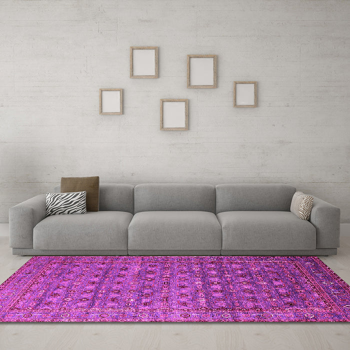 Machine Washable Oriental Pink Traditional Rug in a Living Room, wshurb2294pnk