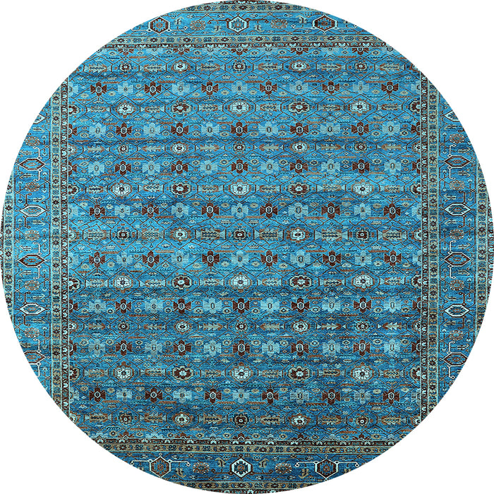Round Machine Washable Oriental Light Blue Traditional Rug, wshurb2294lblu