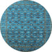 Round Machine Washable Oriental Light Blue Traditional Rug, wshurb2294lblu