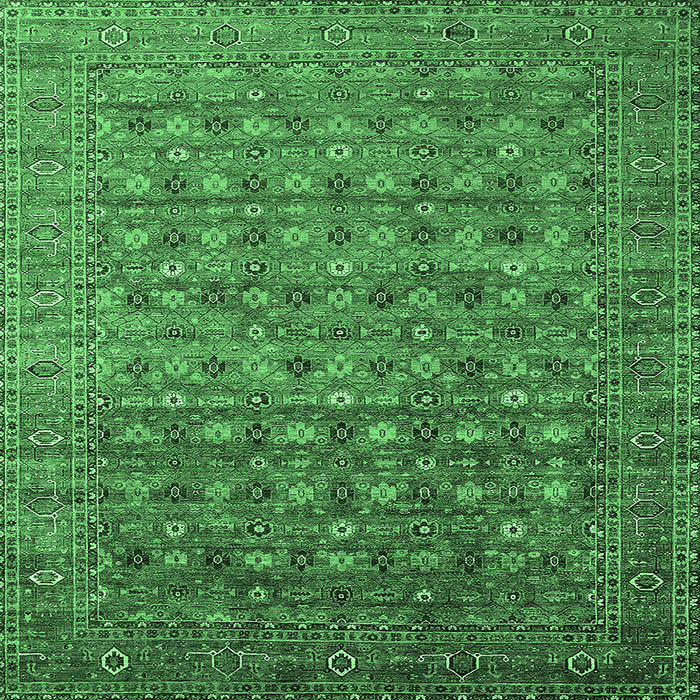 Square Machine Washable Oriental Emerald Green Traditional Area Rugs, wshurb2294emgrn
