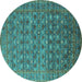 Round Machine Washable Oriental Turquoise Traditional Area Rugs, wshurb2294turq