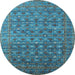 Round Oriental Light Blue Traditional Rug, urb2294lblu