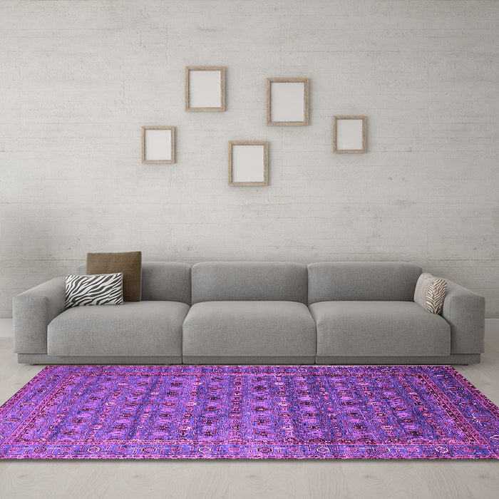 Machine Washable Oriental Purple Traditional Area Rugs in a Living Room, wshurb2294pur