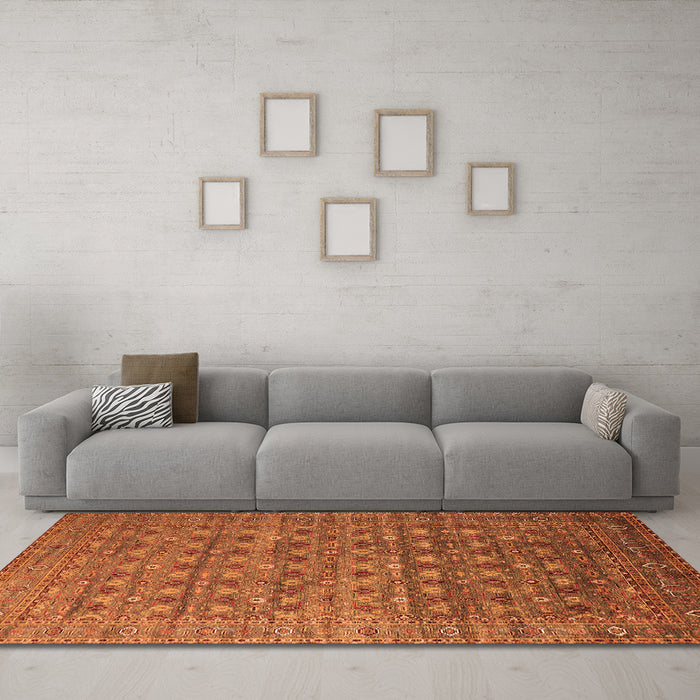 Machine Washable Oriental Orange Traditional Area Rugs in a Living Room, wshurb2294org