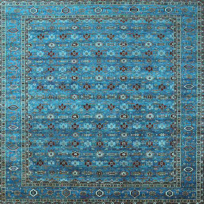 Square Machine Washable Oriental Light Blue Traditional Rug, wshurb2294lblu
