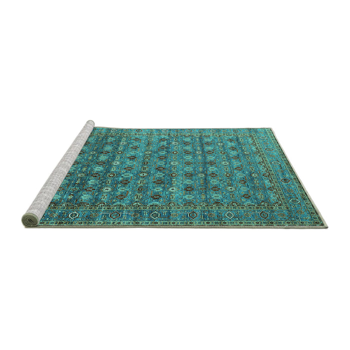Sideview of Machine Washable Oriental Turquoise Traditional Area Rugs, wshurb2294turq