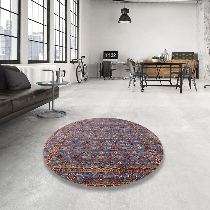 Round Machine Washable Industrial Modern Chestnut Brown Rug in a Office, wshurb2294