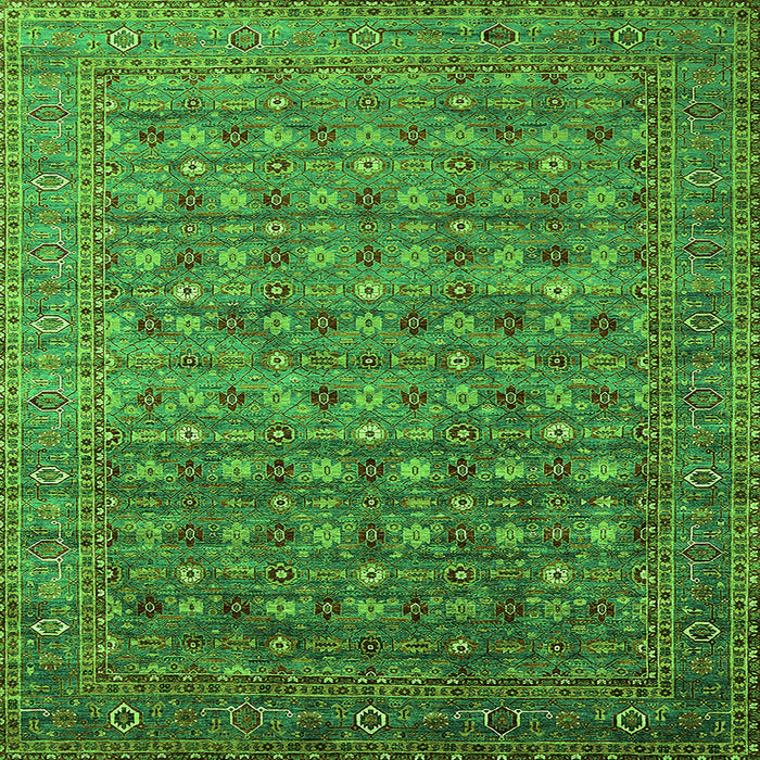 Square Machine Washable Oriental Green Traditional Area Rugs, wshurb2294grn