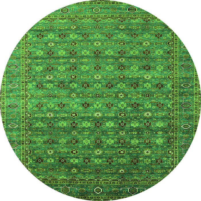 Round Machine Washable Oriental Green Traditional Area Rugs, wshurb2294grn
