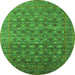 Round Machine Washable Oriental Green Traditional Area Rugs, wshurb2294grn