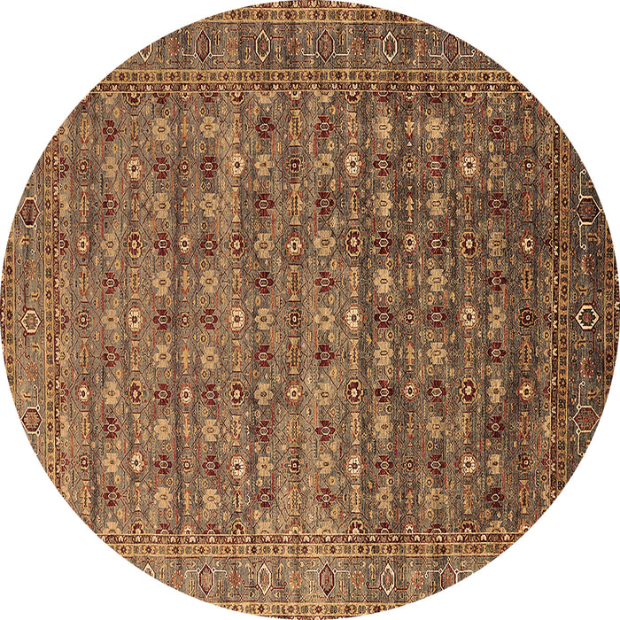 Round Oriental Brown Traditional Rug, urb2294brn