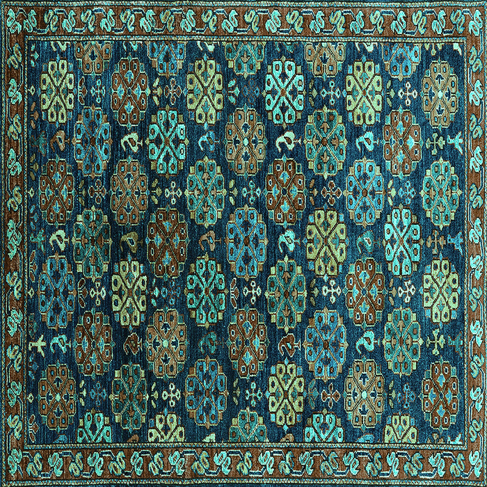 Square Machine Washable Oriental Turquoise Industrial Area Rugs, wshurb2295turq