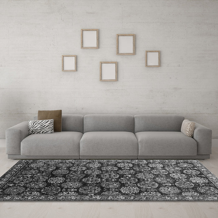 Machine Washable Oriental Gray Industrial Rug in a Living Room,, wshurb2295gry
