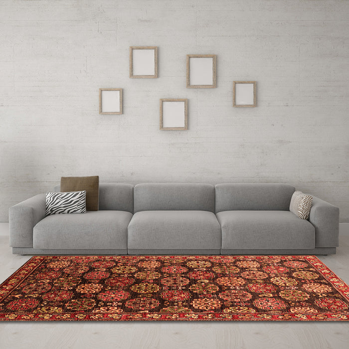 Machine Washable Oriental Orange Industrial Area Rugs in a Living Room, wshurb2295org