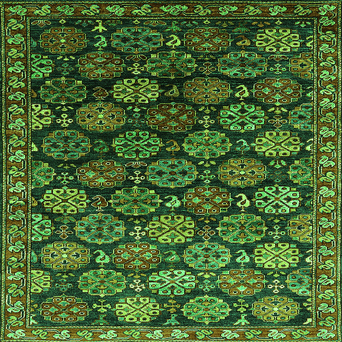 Square Machine Washable Oriental Green Industrial Area Rugs, wshurb2295grn