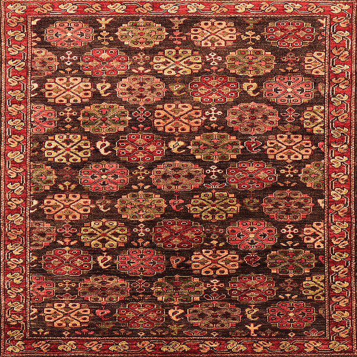 Square Machine Washable Oriental Orange Industrial Area Rugs, wshurb2295org