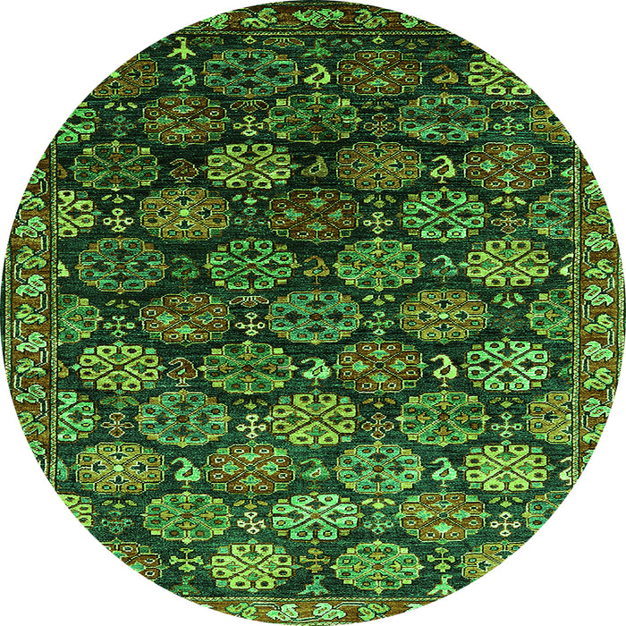 Round Machine Washable Oriental Green Industrial Area Rugs, wshurb2295grn