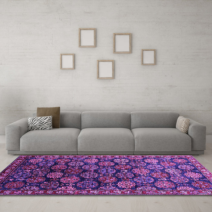 Machine Washable Oriental Purple Industrial Area Rugs in a Living Room, wshurb2295pur