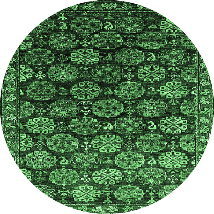 Round Machine Washable Oriental Emerald Green Industrial Area Rugs, wshurb2295emgrn