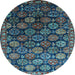 Round Oriental Light Blue Industrial Rug, urb2295lblu