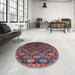 Round Machine Washable Industrial Modern Grey Gray Rug in a Office, wshurb2295