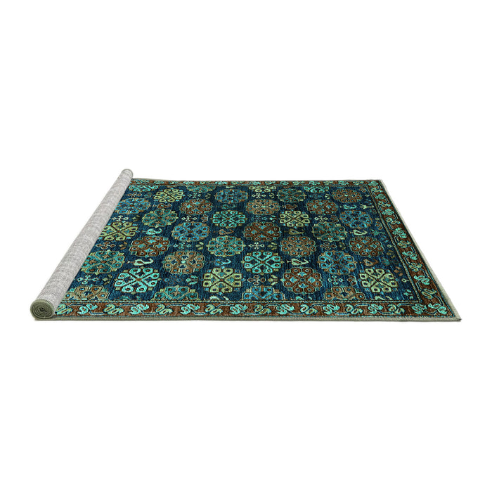 Sideview of Machine Washable Oriental Turquoise Industrial Area Rugs, wshurb2295turq