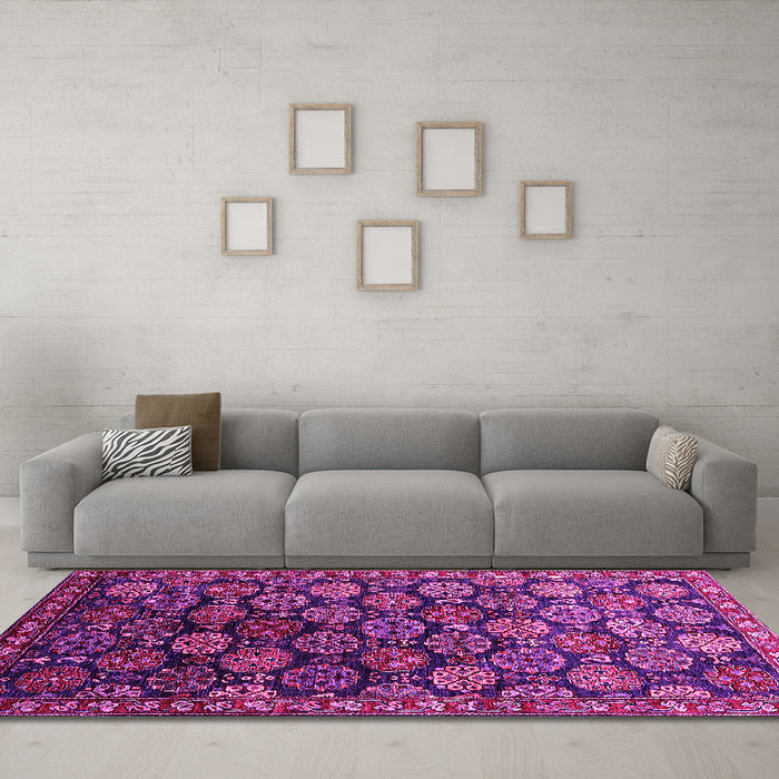 Machine Washable Oriental Pink Industrial Rug in a Living Room, wshurb2295pnk
